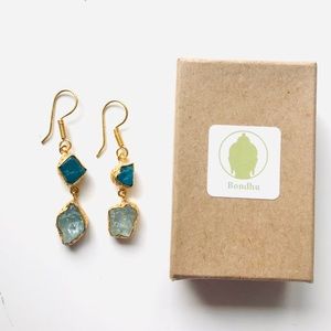 Raw Apatite & Aqua Chalcedony Dangle Hook Earrings